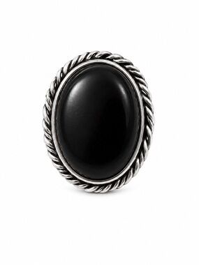 925 Stamped - Sterling Silver Handcrafted Classic Black Stone Oval Ring